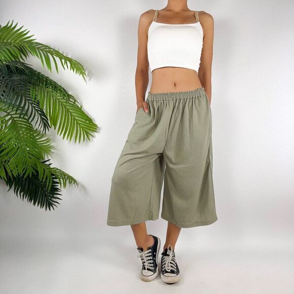 Vintage 90s Green Fairy Grunge Low Rise Boho Hippie Culottes Pants Capris / M/L - Picture 5 of 6